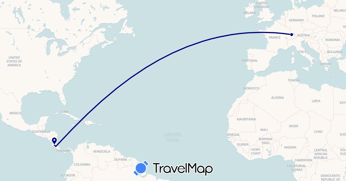 TravelMap itinerary: driving in Switzerland, Costa Rica (Europe, North America)